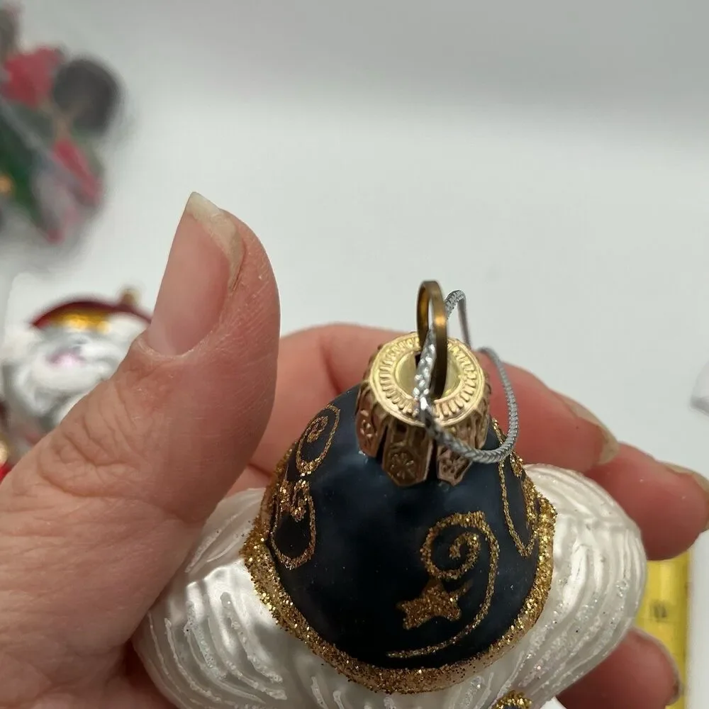 Vintage Glass Santa Head Christmas Ornament Blue Hat Glitter Mercury Glass